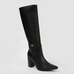 Arkady Knee High Dress Boots with Gold Buckle Accent