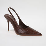 Carmine Croc-Embossed Slingback Stiletto Pumps