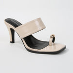 Catha Patent Wide Strap Slide Heels with Metallic Toe Ring