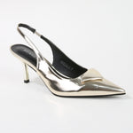 Chevelle Pointed-Toe Slingback Heels with Triangle Embellishment