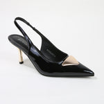 Chevelle Slingback Kitten Pump Heels with Metallic Accent