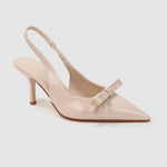 Danika Faux Leather Slingback Heels with Bow Detail