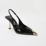 Vega Glossy Metallic Cap-Toe Slingback Heels