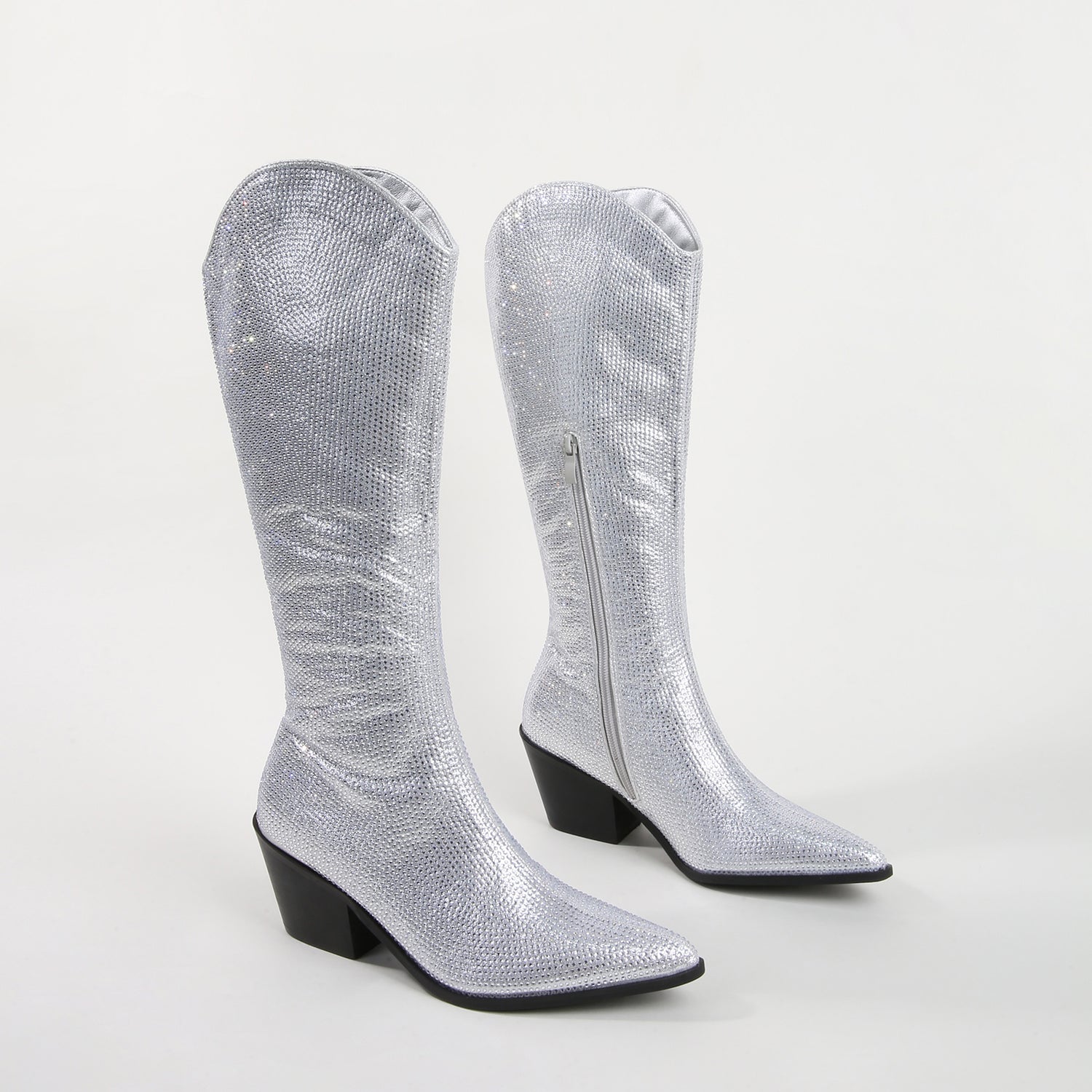 Aanika Silver Shimmer Rhinestone Western Boots