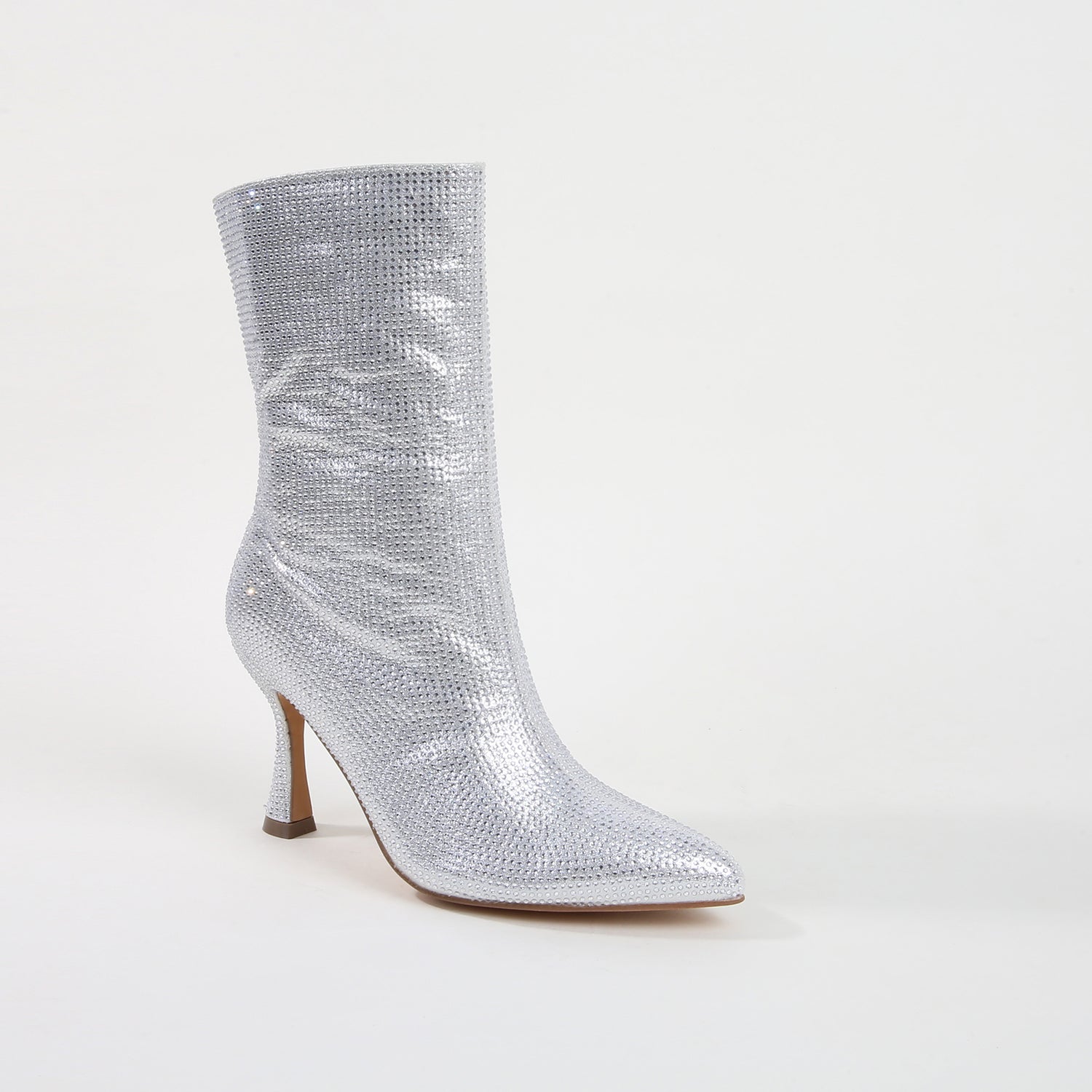 Ace Rhinestone Party Mid-Calf Boots - Silver