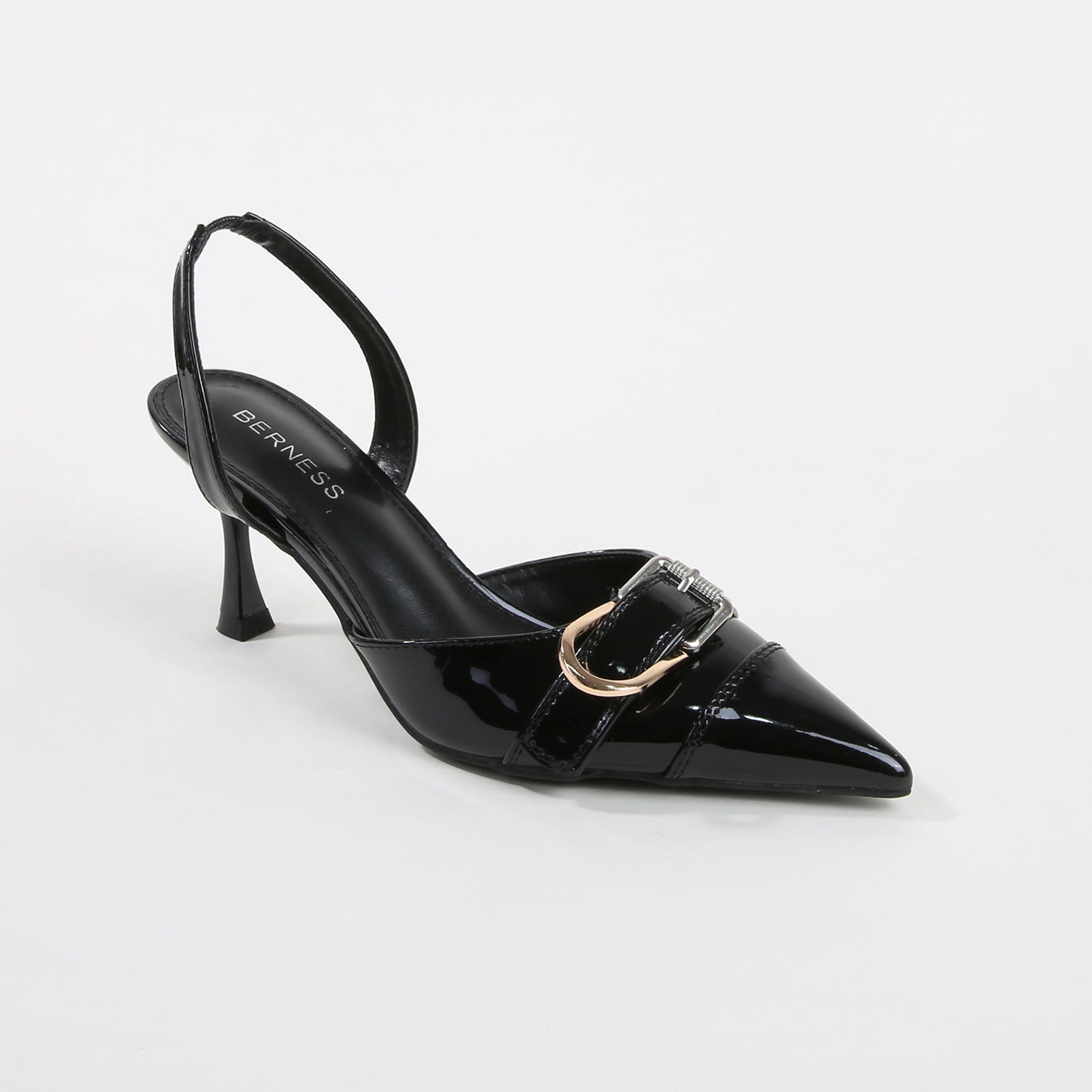 Alexa Black Patent Buckle Slingback Heels