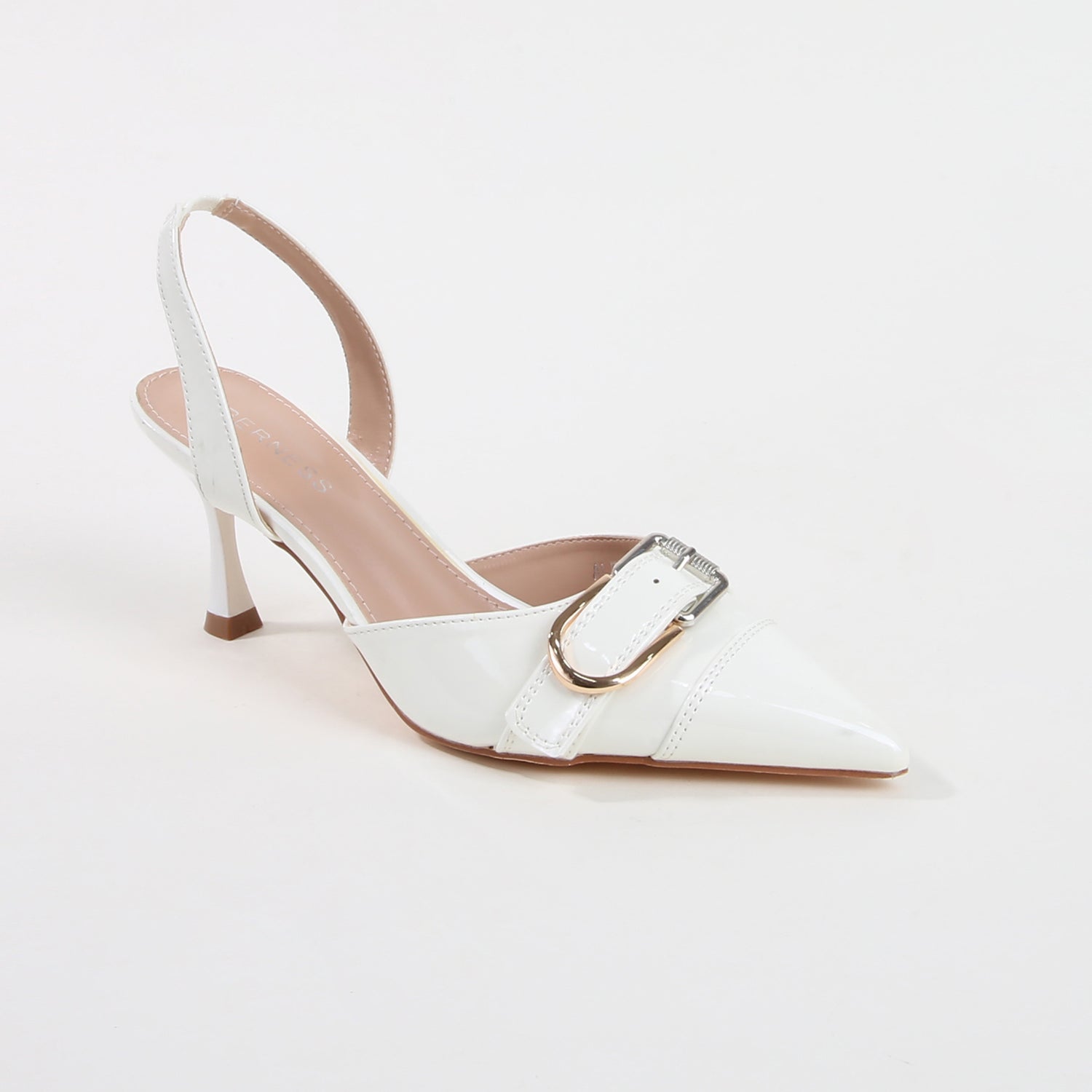 Alexa White Patent Buckle Slingback Heels