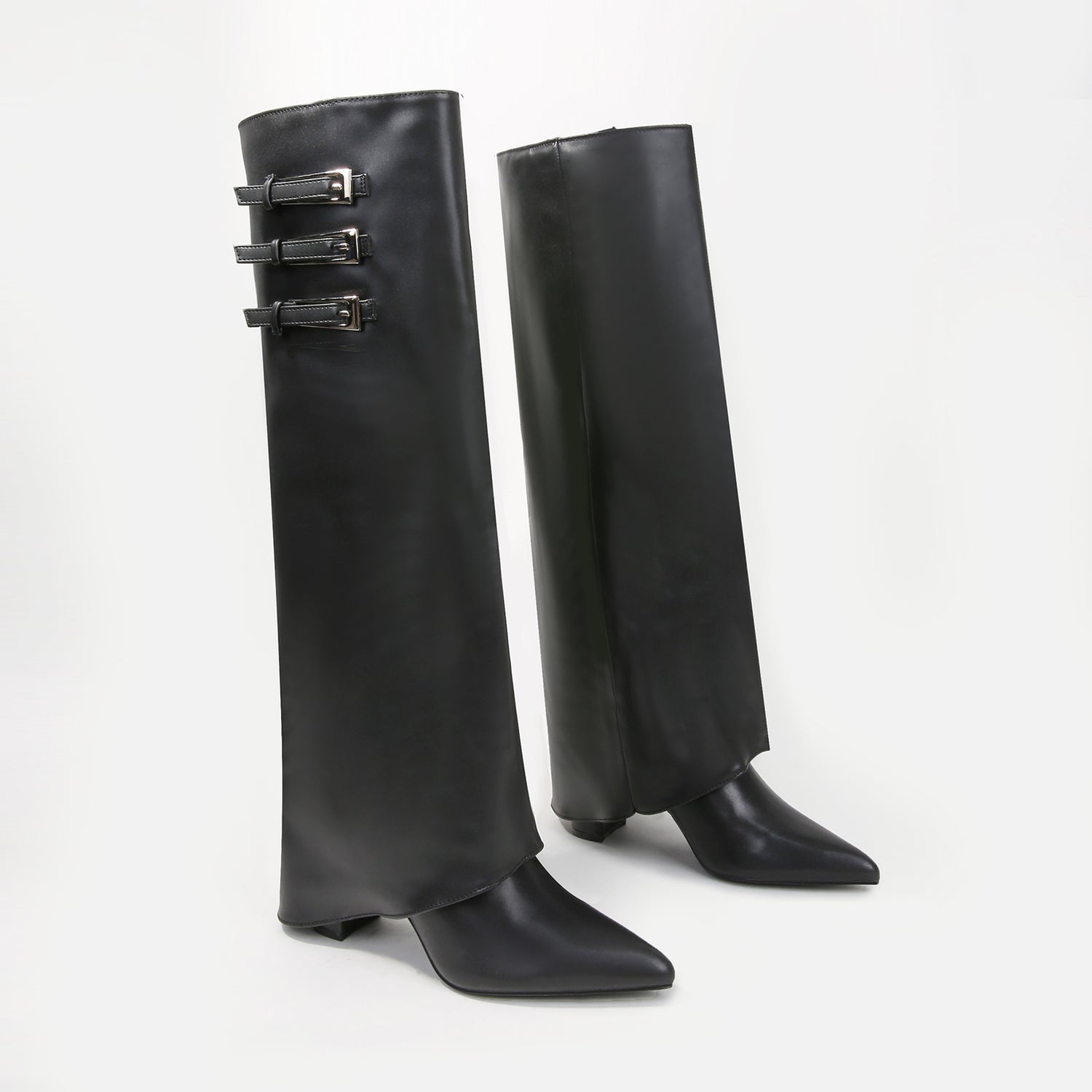 Antonia Triple-Buckle Vegan Leather Knee-High Boots