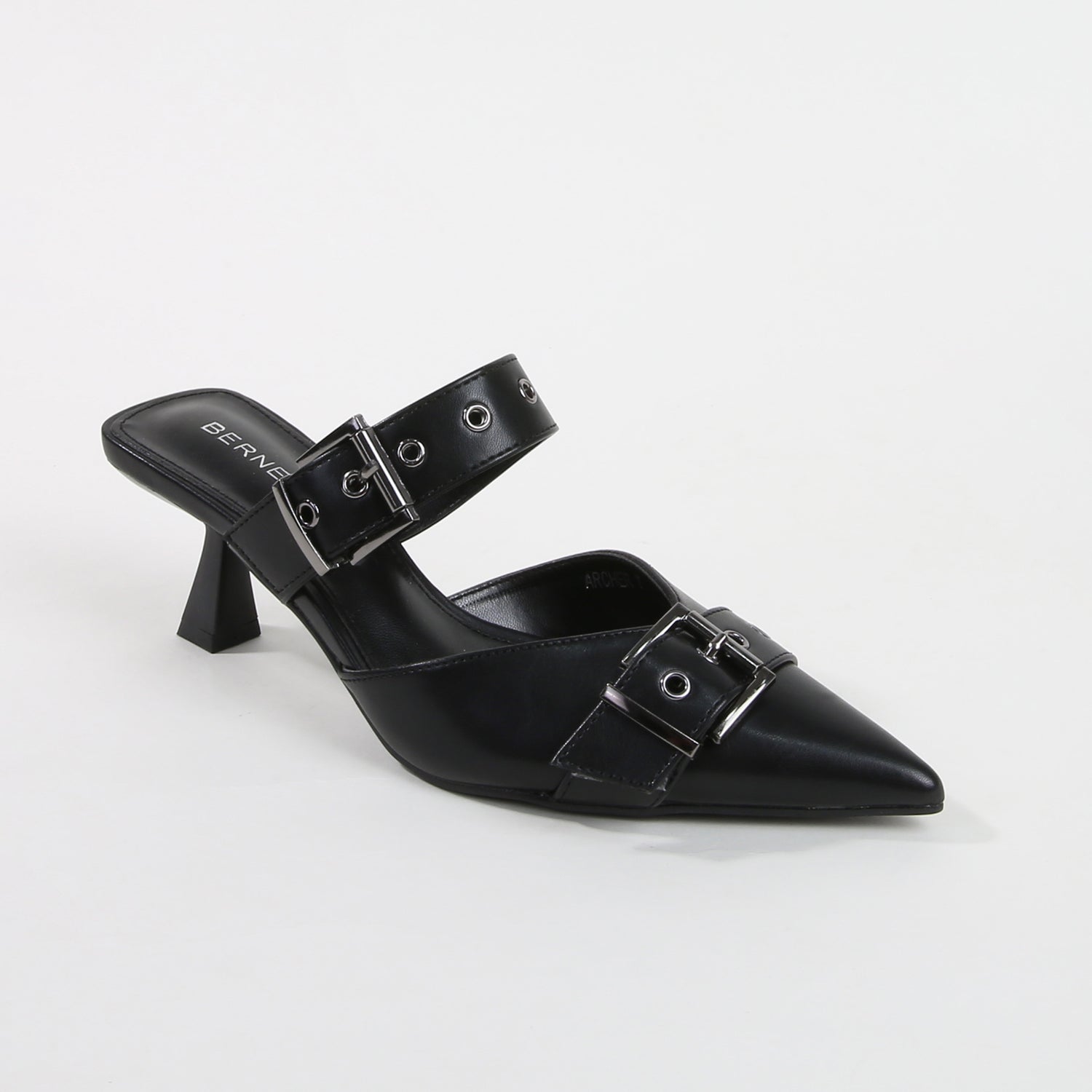 Archer Black Double Buckle Mule Heels