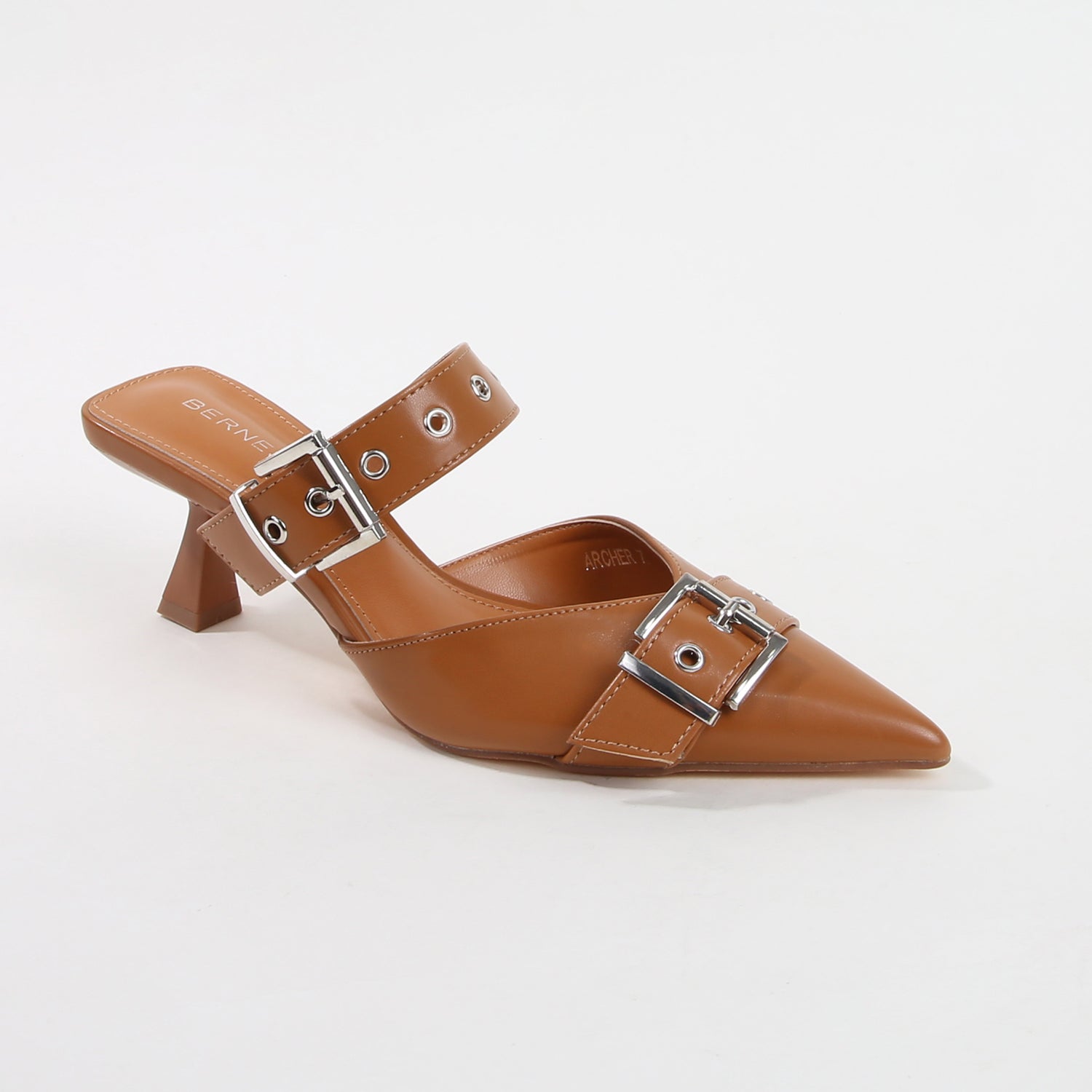 Archer Camel Double Buckle Mule Heels