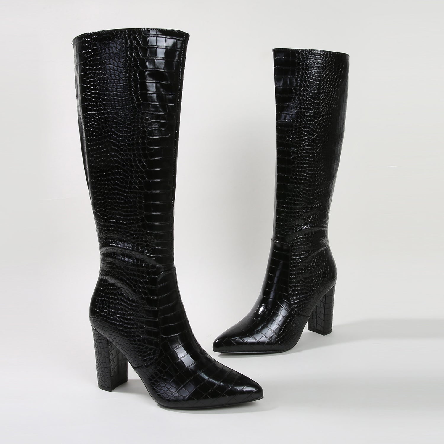 Aster Fierce Croc Embossed Knee High Boots