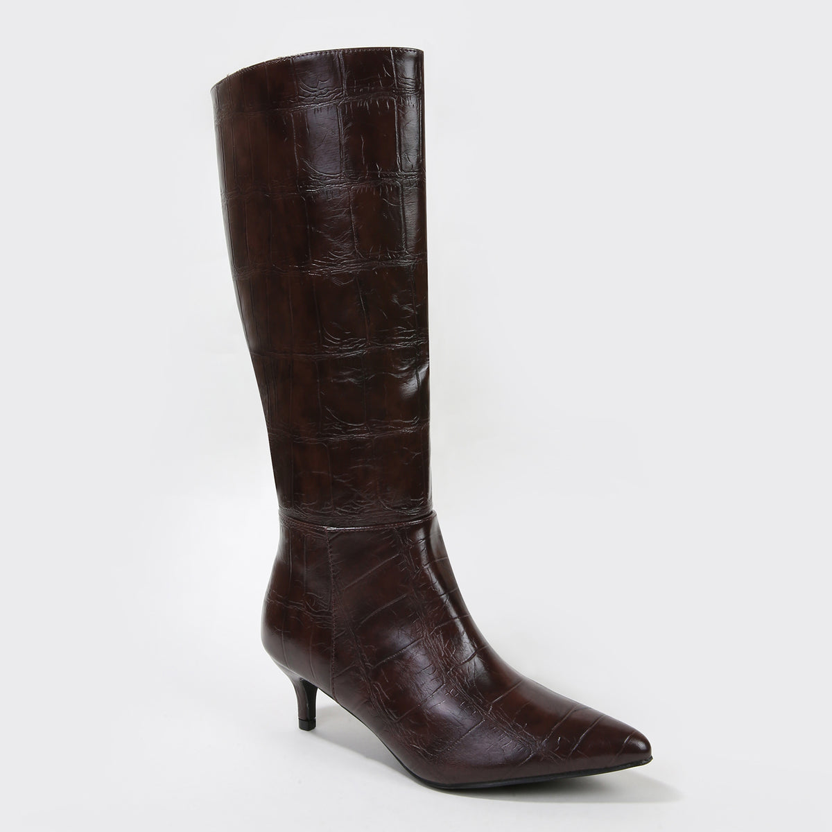 Atlas Croc-Embossed Pointed-Toe Knee-High Boots
