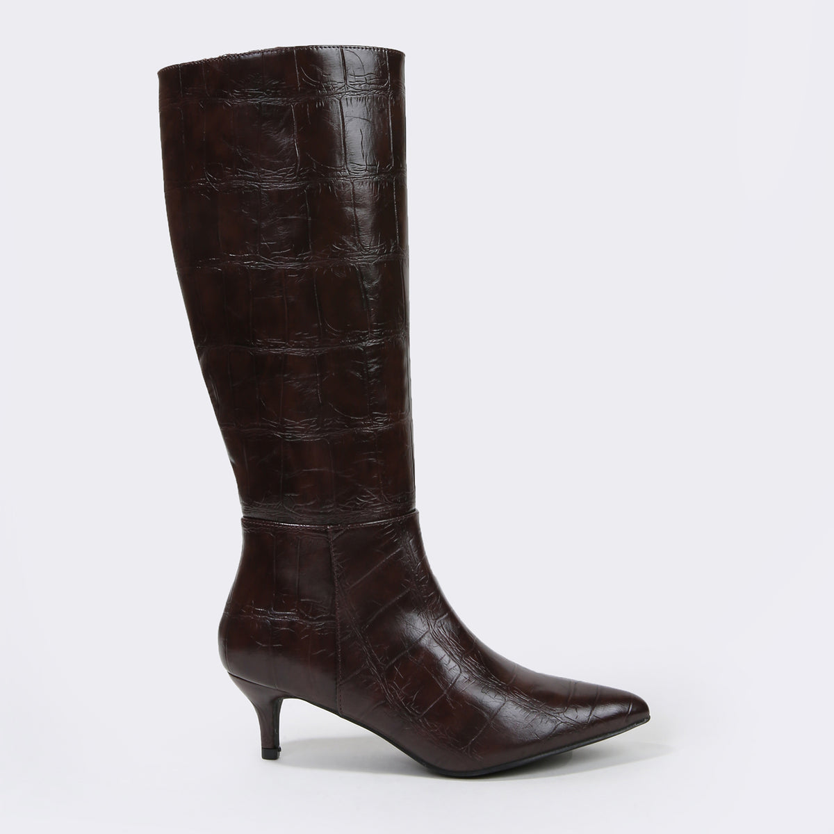 Atlas Croc-Embossed Pointed-Toe Knee-High Boots