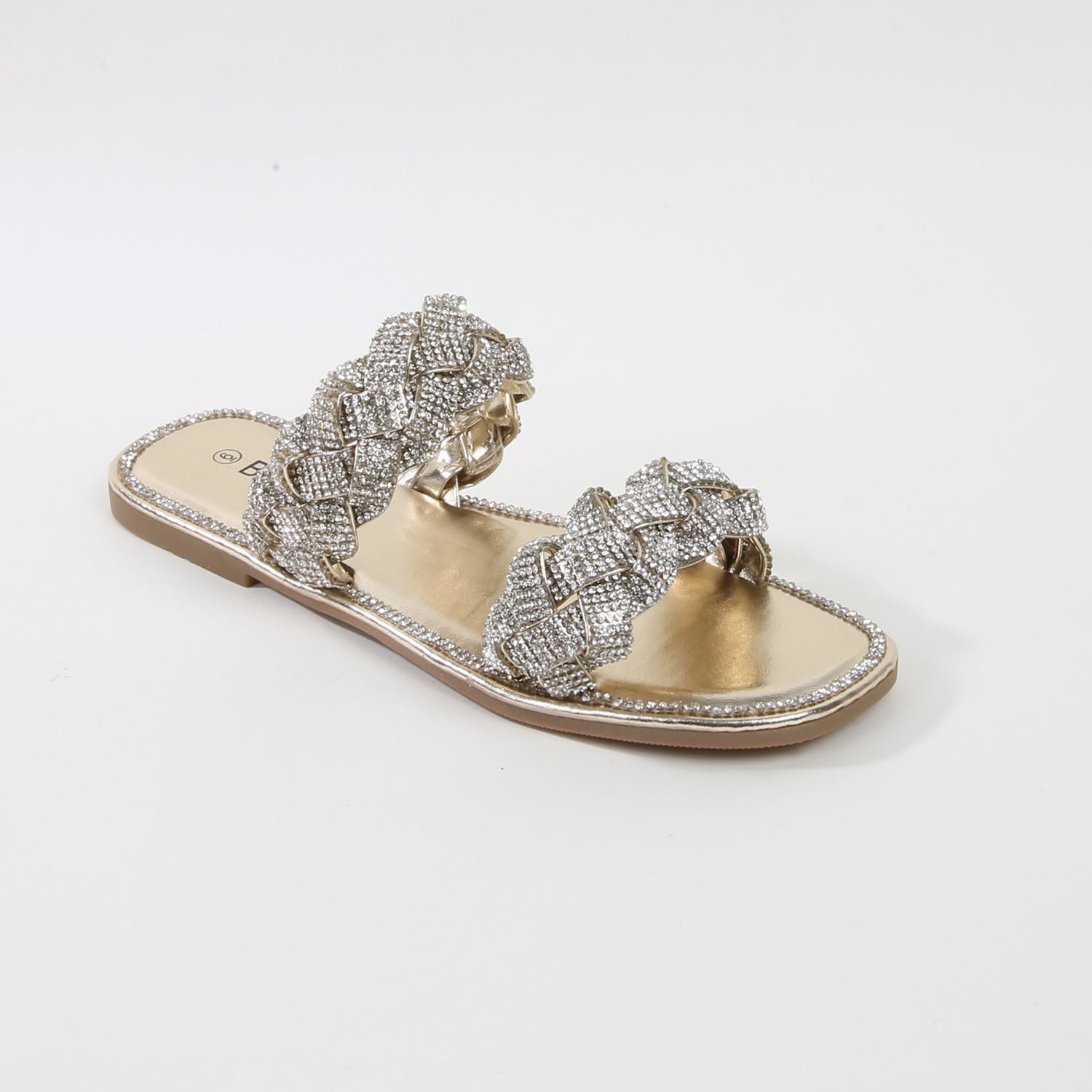 Maddy Rhinestone Braided Slide Sandals