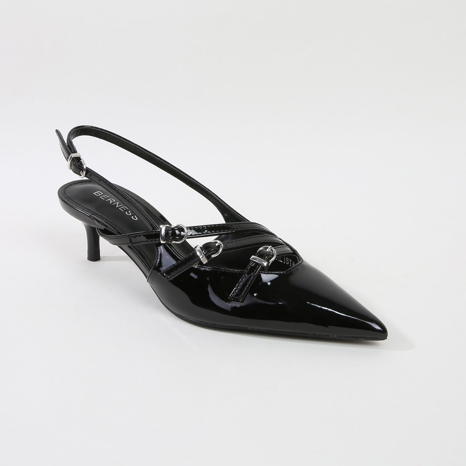 Calista Patent Leather Buckle Straps Slingback Kitten Heels