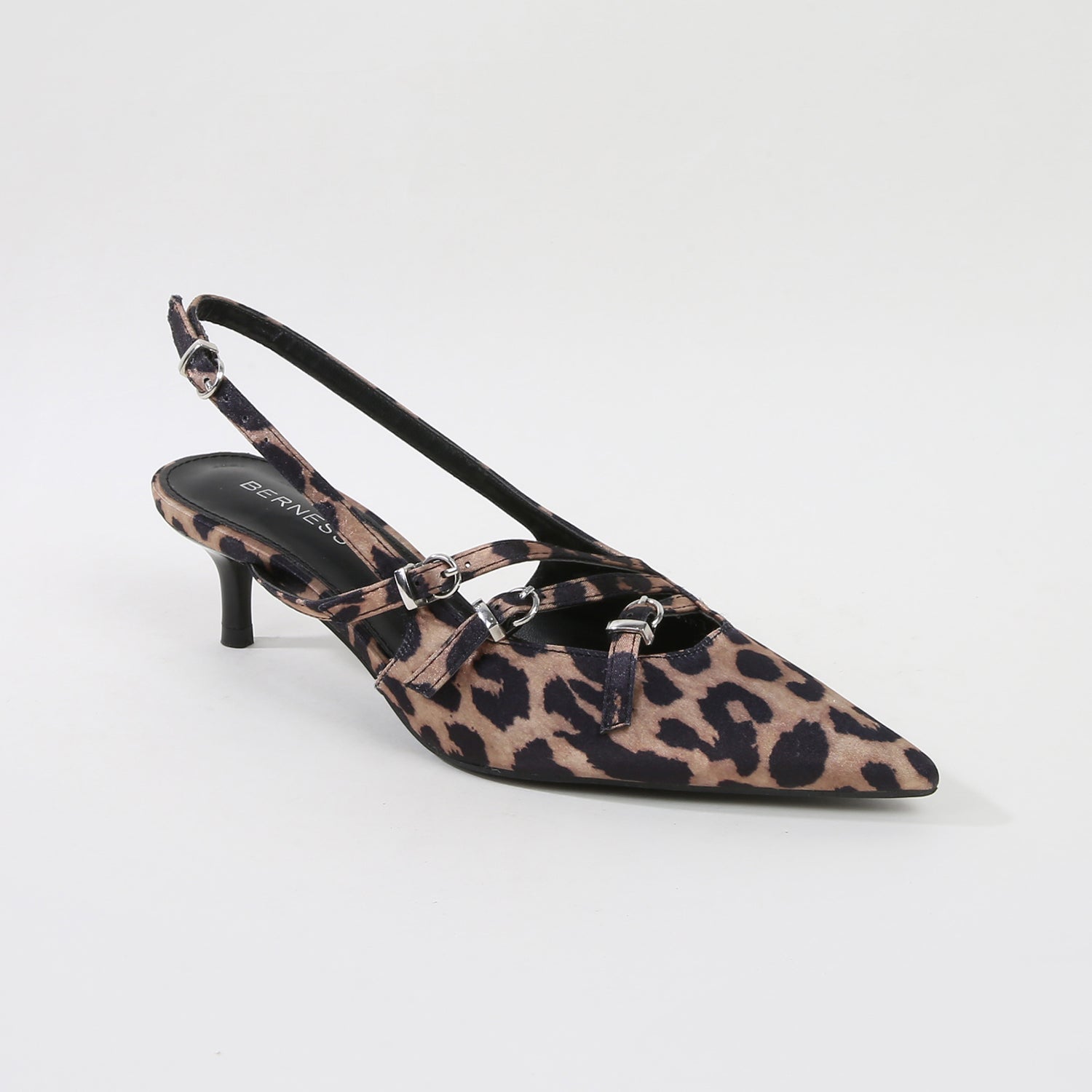 Calista Leopard Print Buckle Straps Slingback Kitten Heels