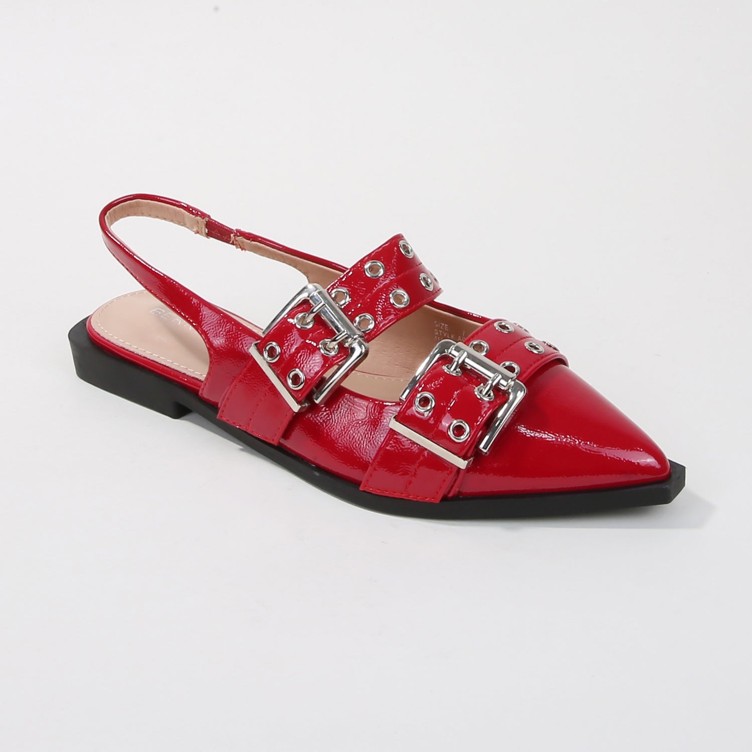 Addison Red Double Buckled Slingback Flats