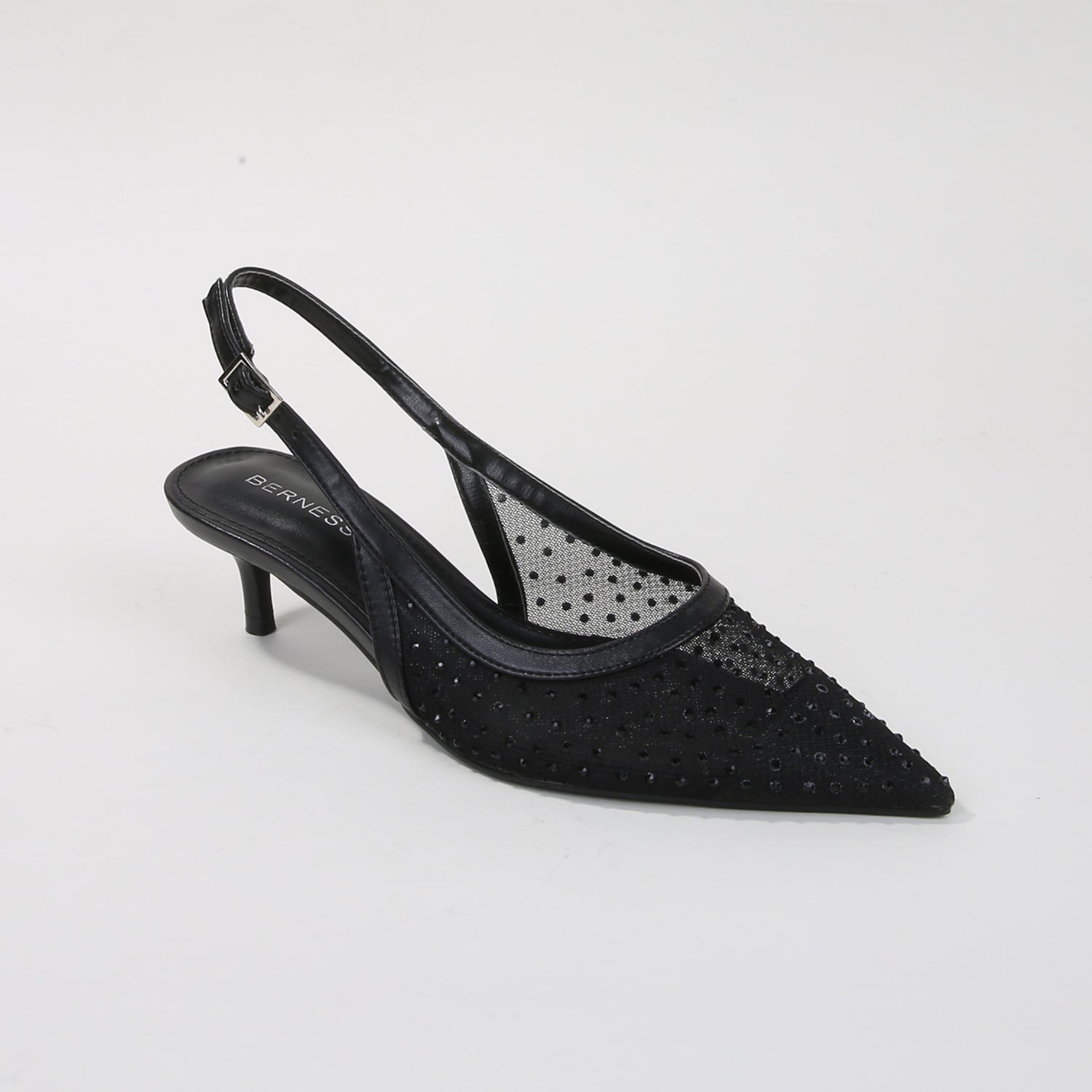 Frida Mesh Rhinestone Slingback Kitten Heels