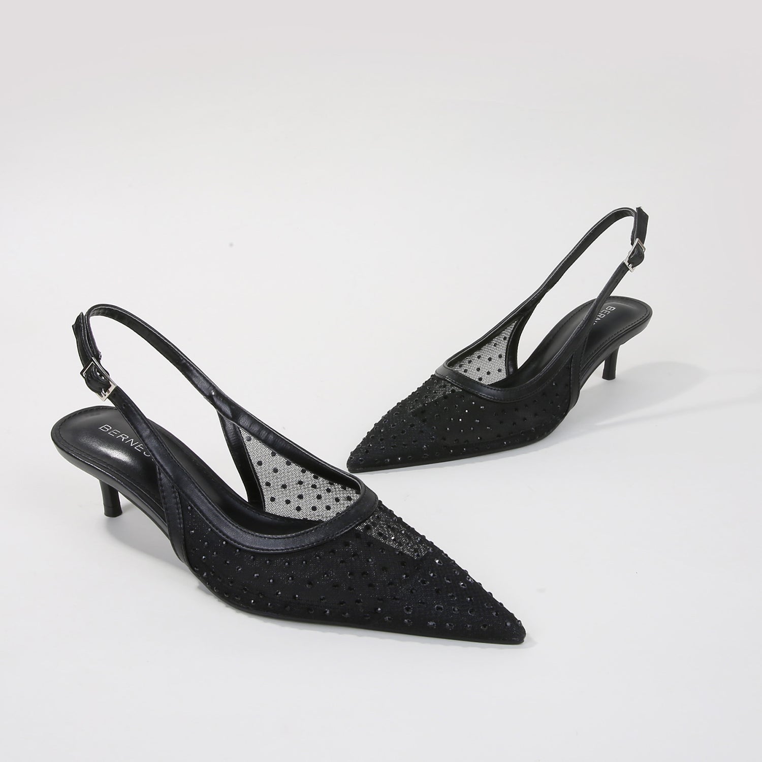 Frida Mesh Rhinestone Slingback Kitten Heels