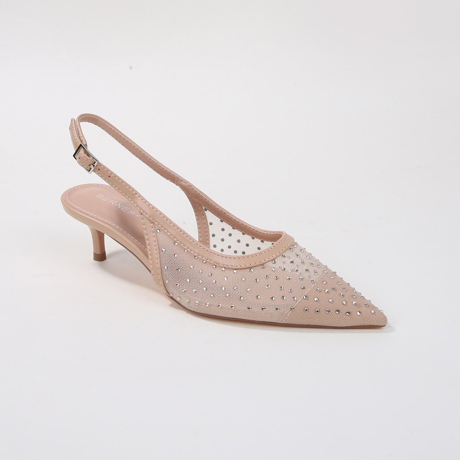 Frida Mesh Rhinestone Slingback Kitten Heels