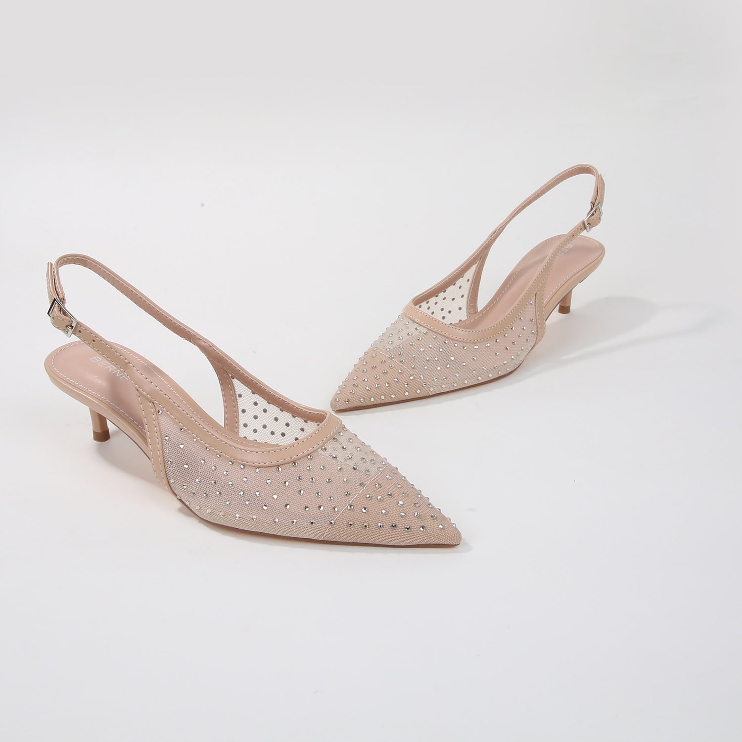 Frida Mesh Rhinestone Slingback Kitten Heels