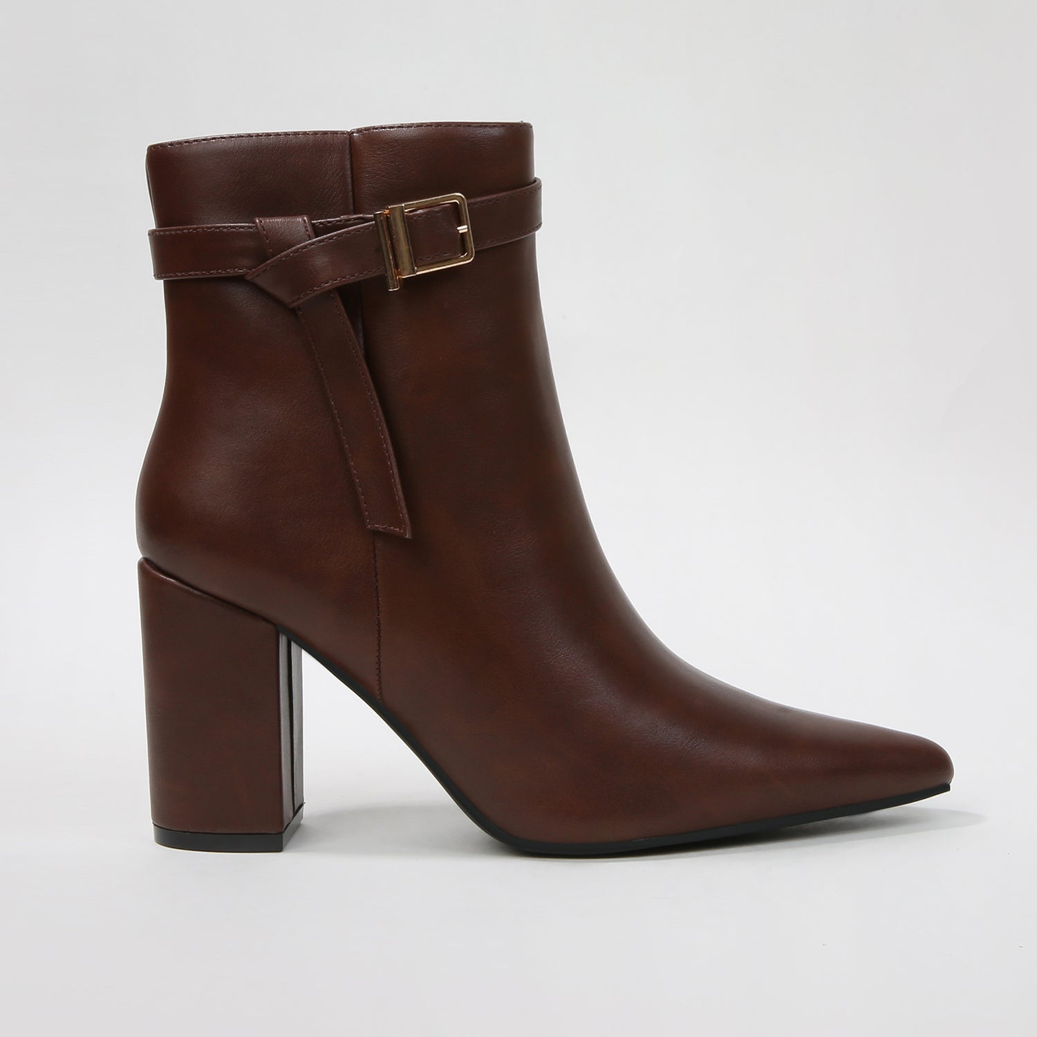 Blanche Pointed Toe Ankle Boots with Buckle Detail