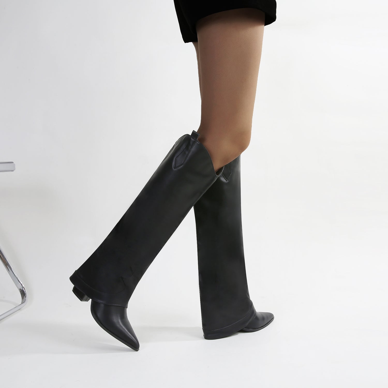 Brandy Faux Leather Foldover Knee High Boots