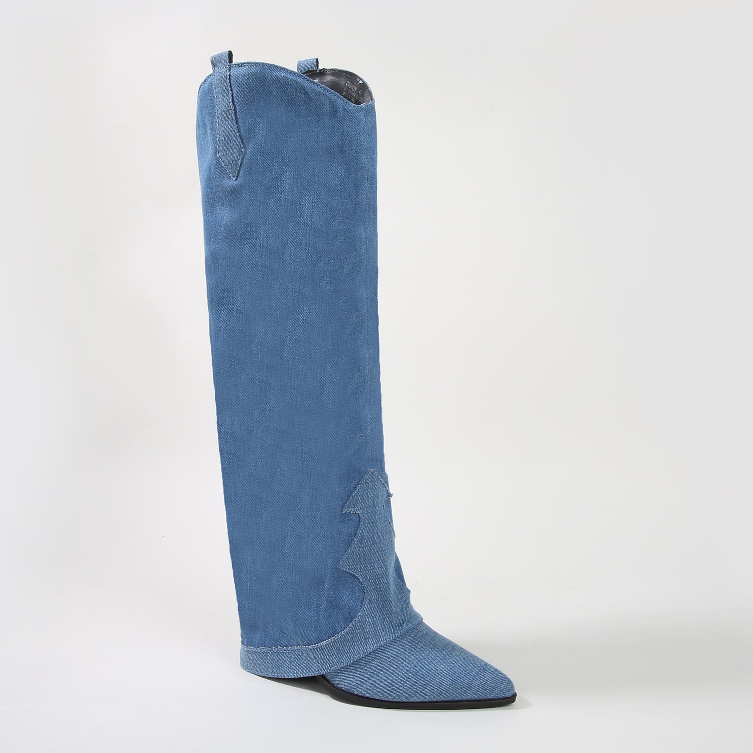 Brandy Denim Foldover Knee High Boots