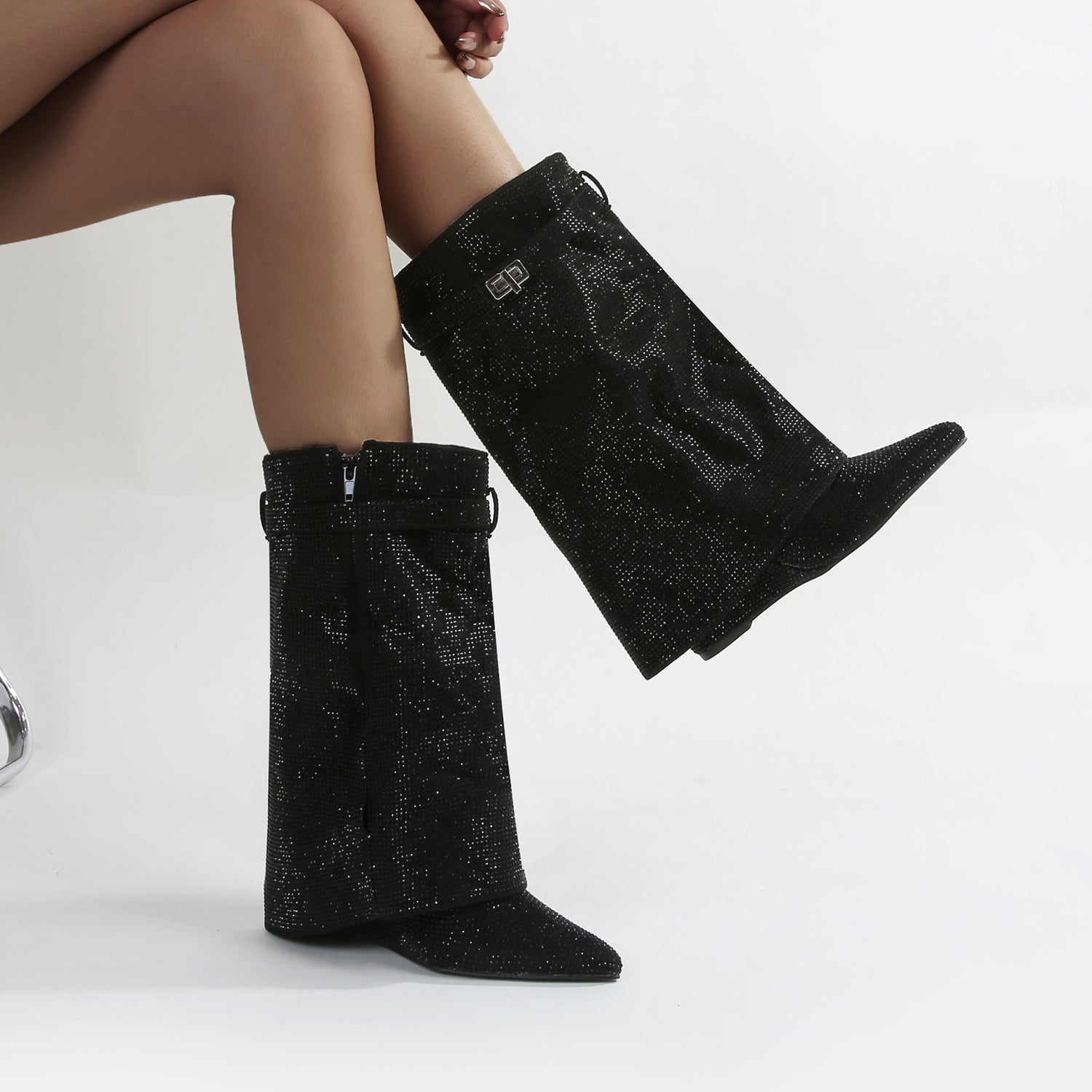 Bronte Rhinestone Fold-over Ankle Boots