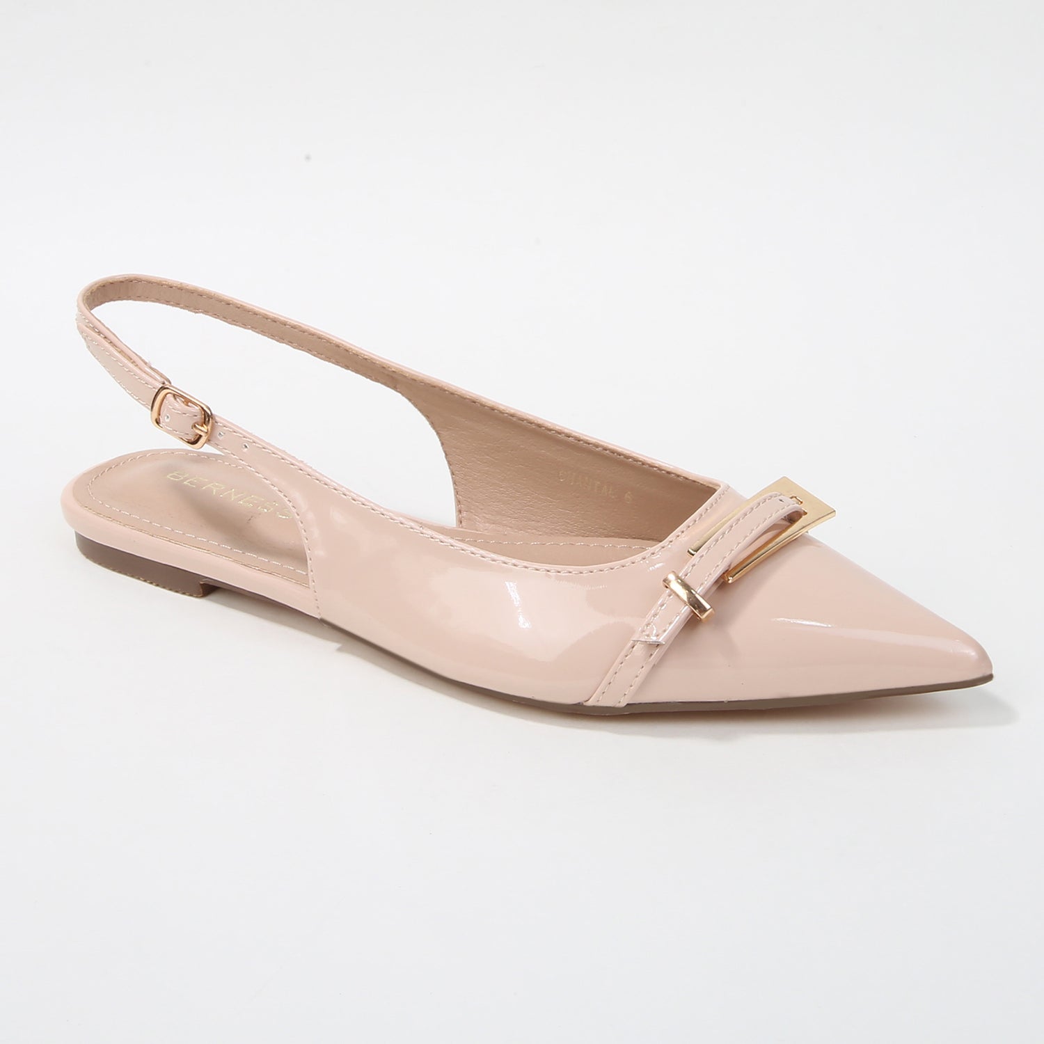 Chantal Metallic Buckle Pointed Toe Slingback Flats