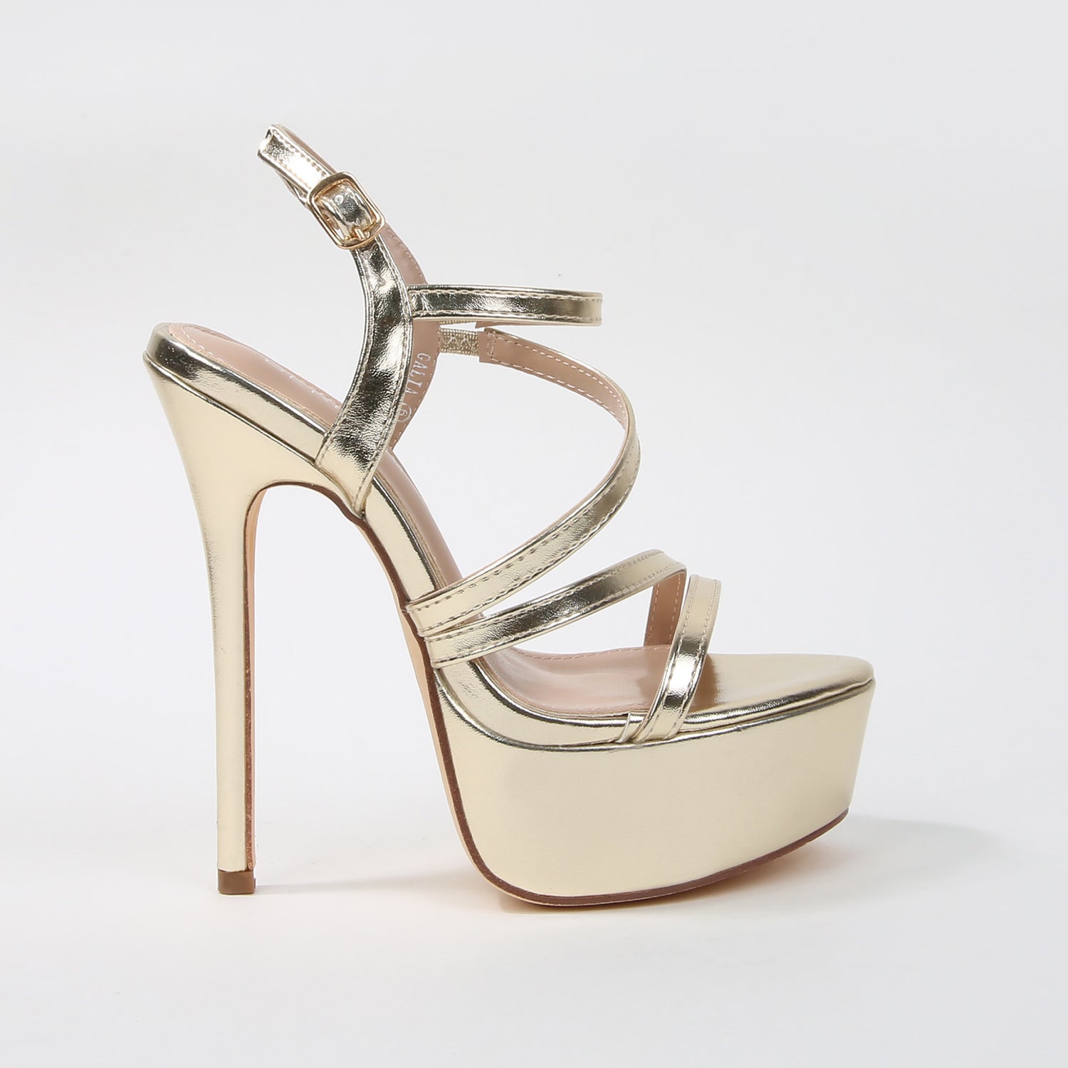 Galia Strappy Platform Stiletto Heels in Patent Leather