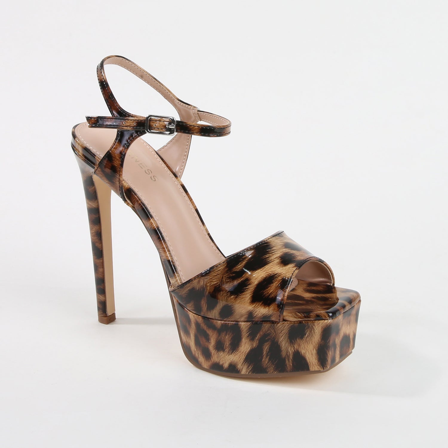 Genevieve Leopard Print Gloss Ankle Strap Platform Heels