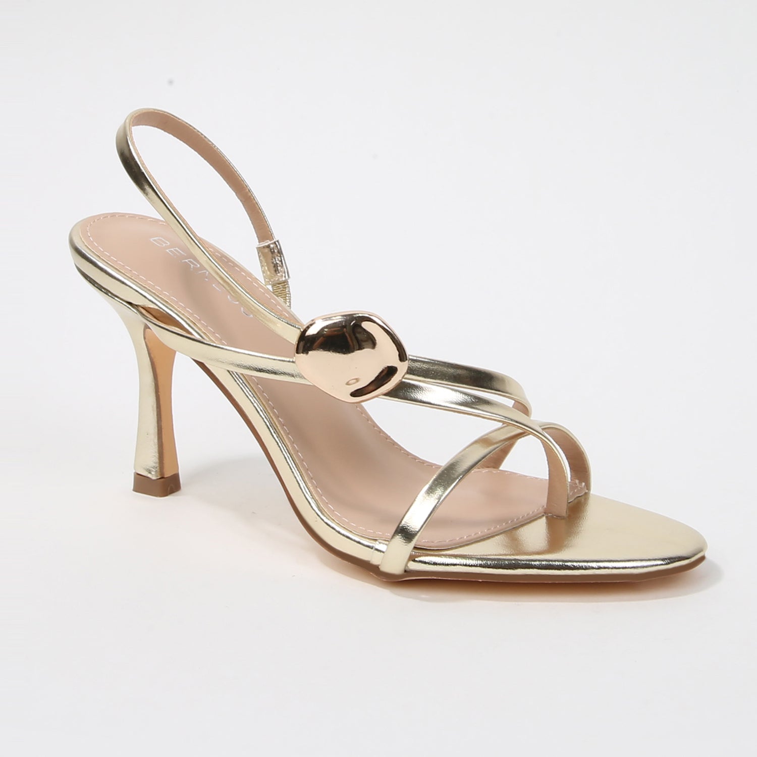 Hebe Molten Gold Ornament Slingback Stiletto Sandals
