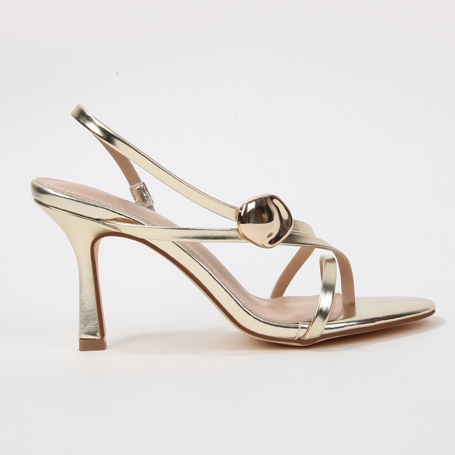 Hebe Molten Gold Ornament Slingback Stiletto Sandals