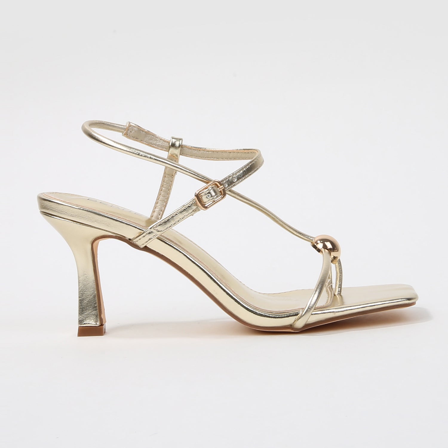 Hisako Metallic Ball Detail Square Toe Stiletto Sandals