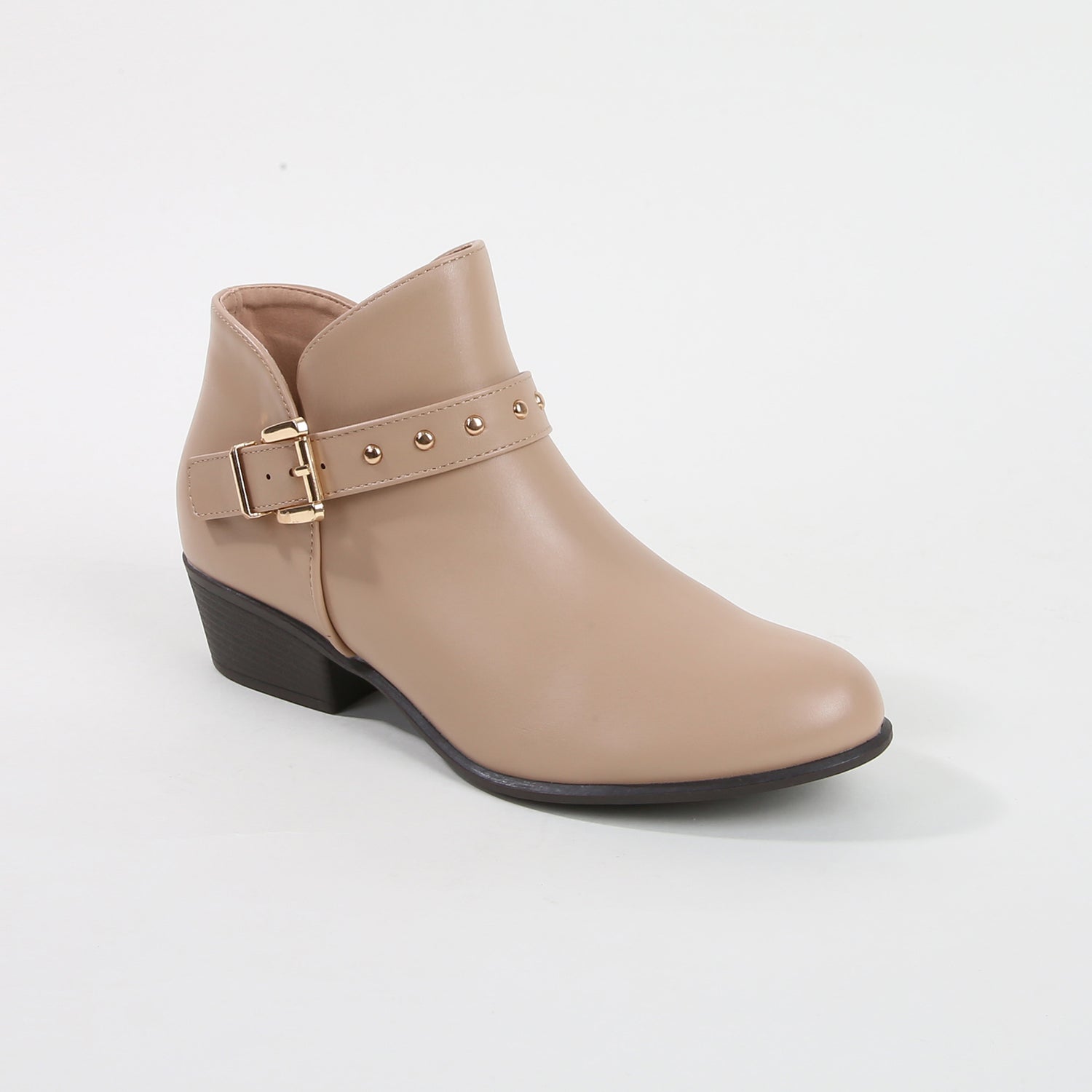 Kashvi Beige Buckle Leather Ankle Boots