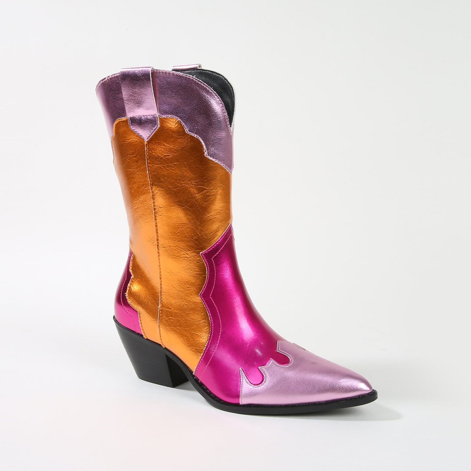 Kitty Metallic Cowboy Ankle Boots