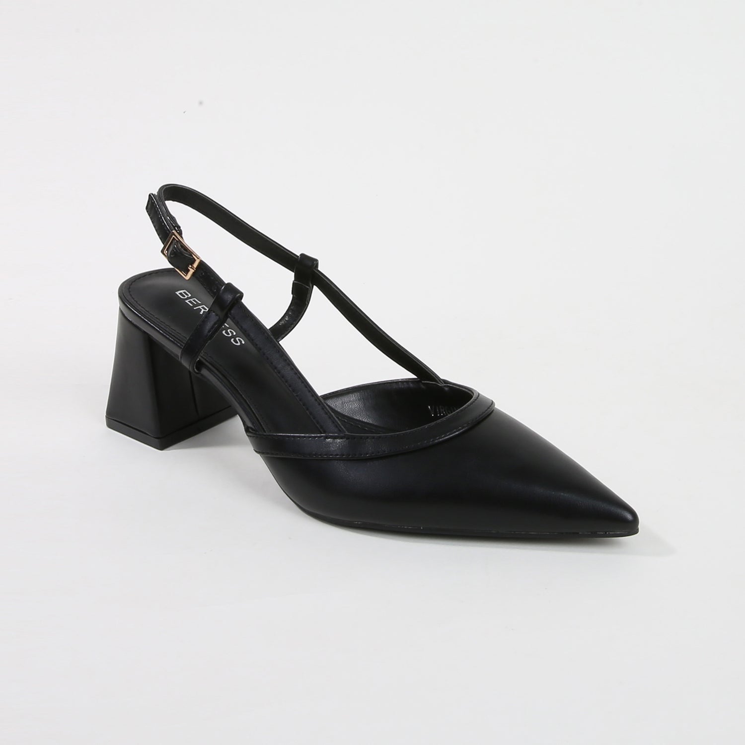 Virginia Black T-Strap Faux Leather Slingbacks