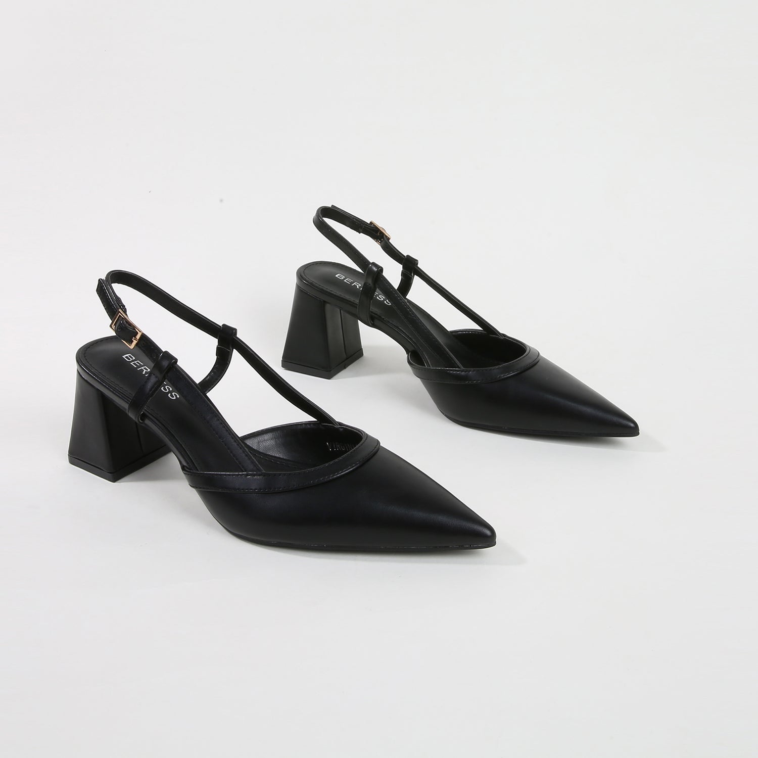 Virginia Black T-Strap Faux Leather Slingbacks